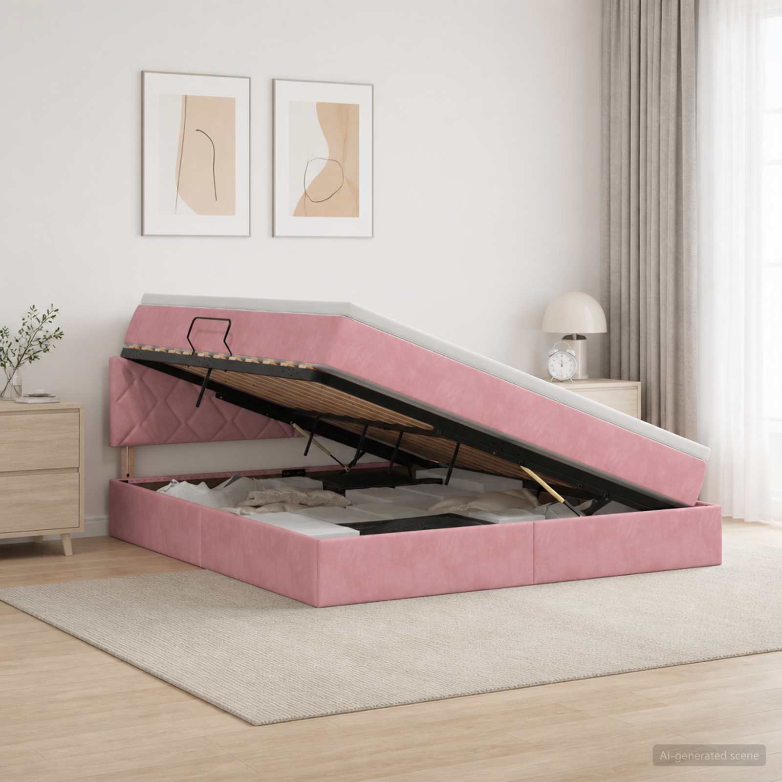Aufbewahrungsbett mit Kopfteil Rosa 160 x 200 cm Samt