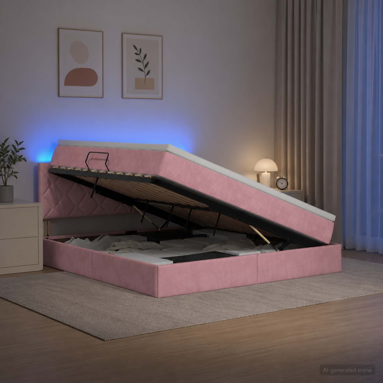 LED-Speicherbett mit Matratze Rosa 160 x 200 cm Samt