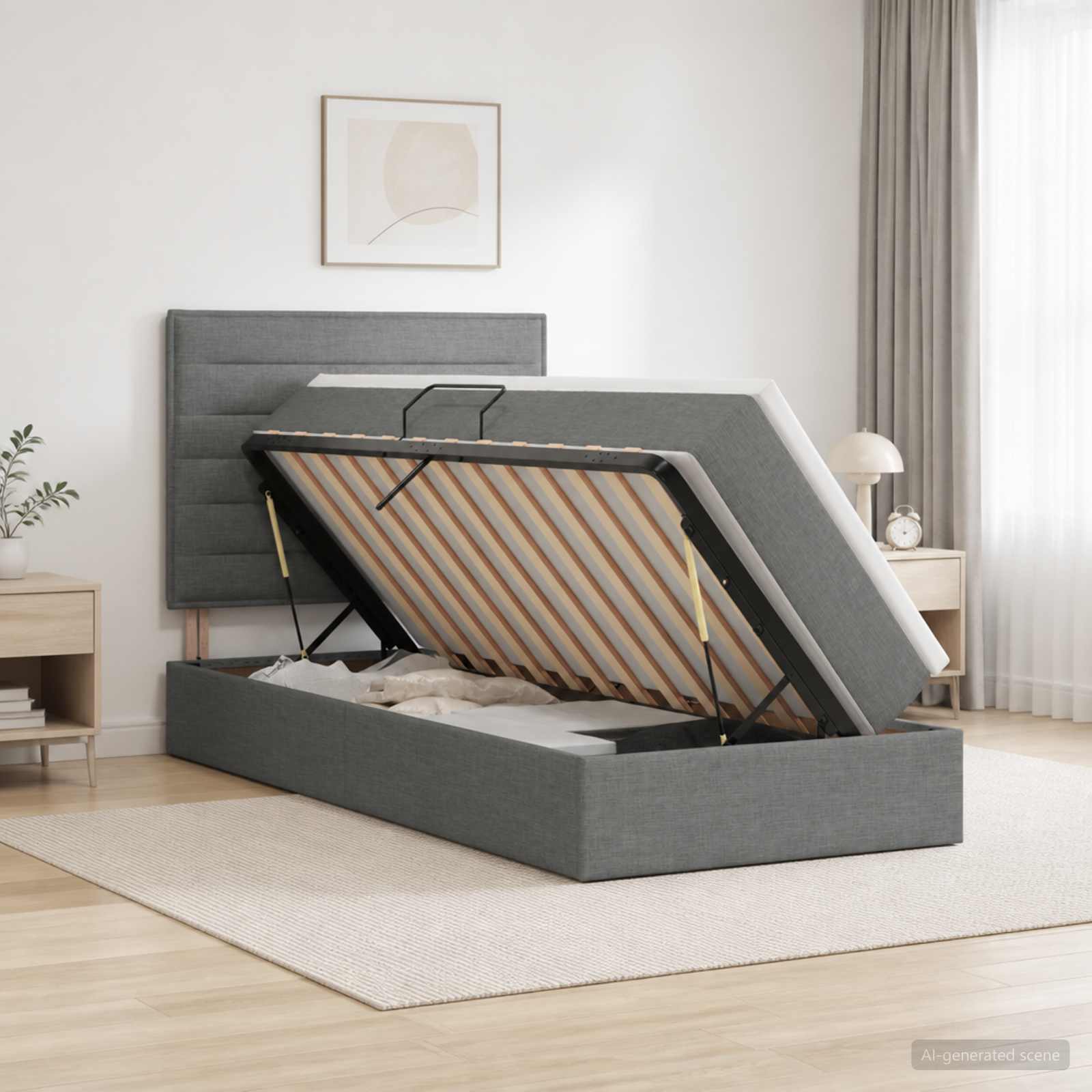 Aufbewahrungsbett mit Matratze Dunkelgrau 100 x 200 cm Stoff