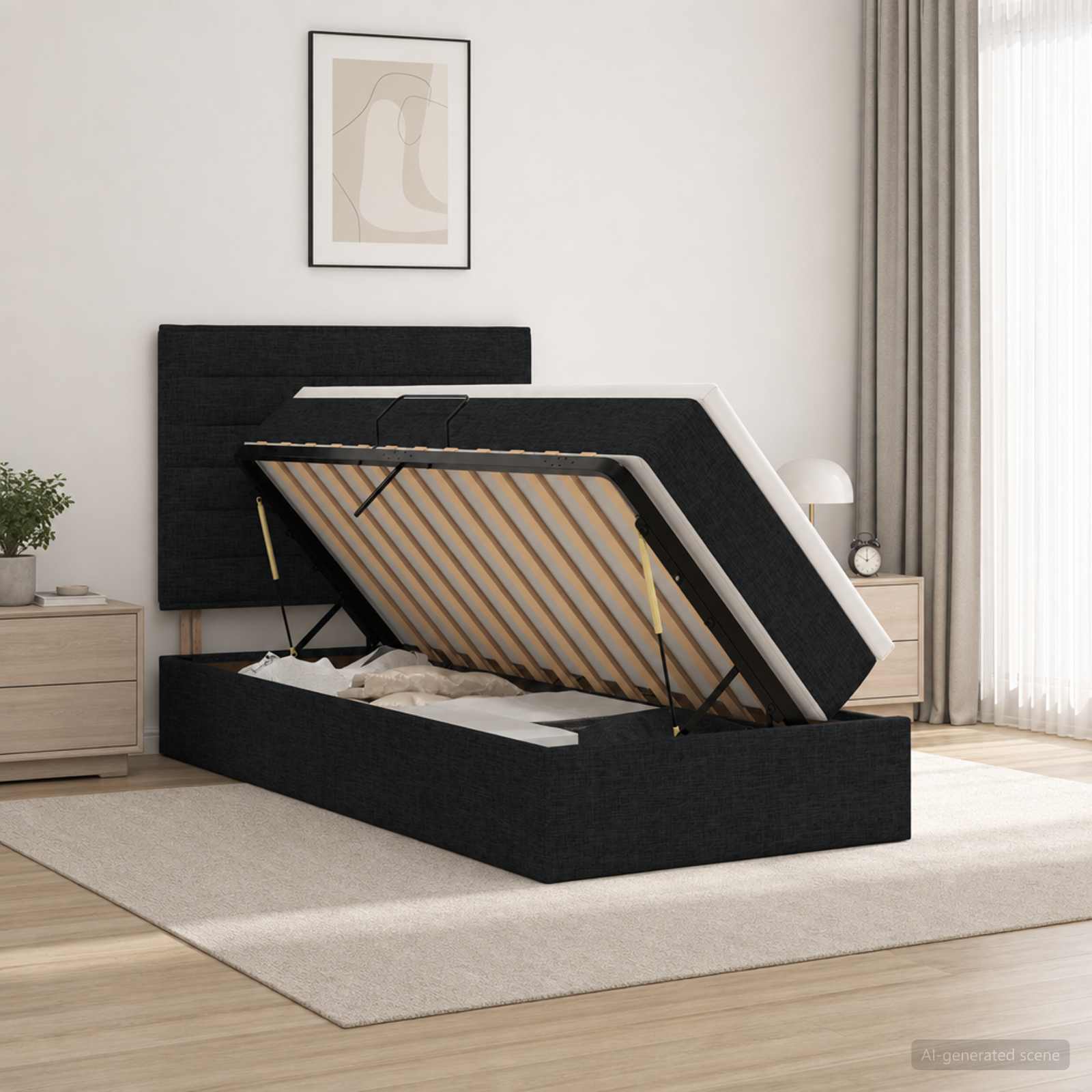 LED-Speicherbett mit Matratze Schwarz 90 x 190 cm Stoff