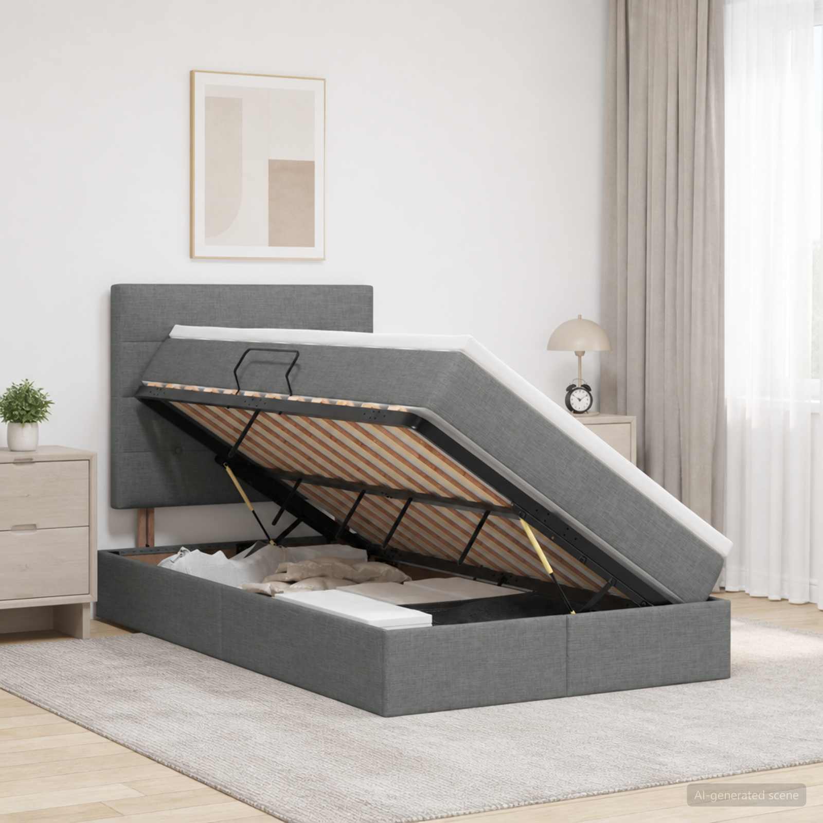 Aufbewahrungsbett mit Matratze Dunkelgrau 120 x 200 cm Stoff