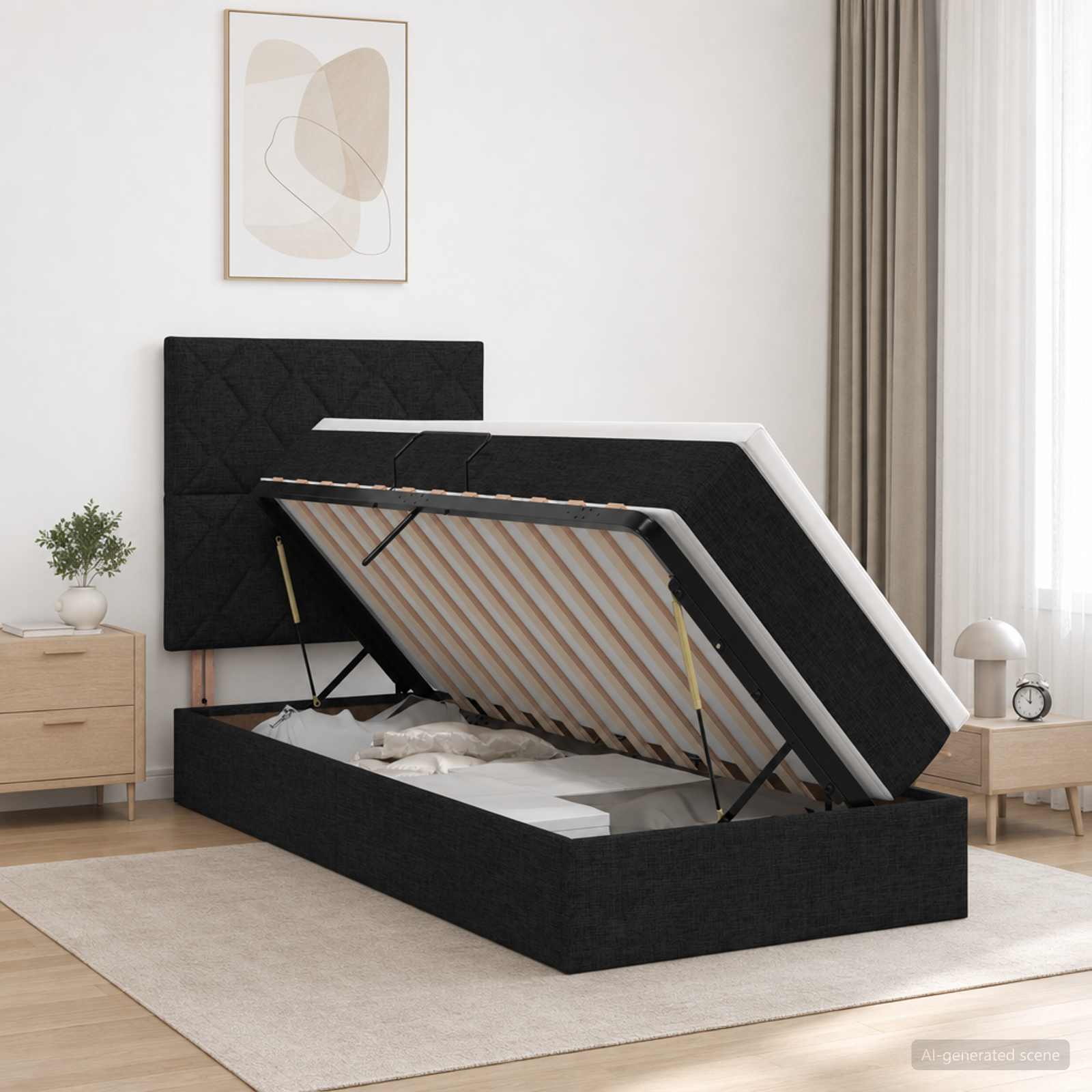 LED-Speicherbett mit Matratze Schwarz 100 x 200 cm Stoff