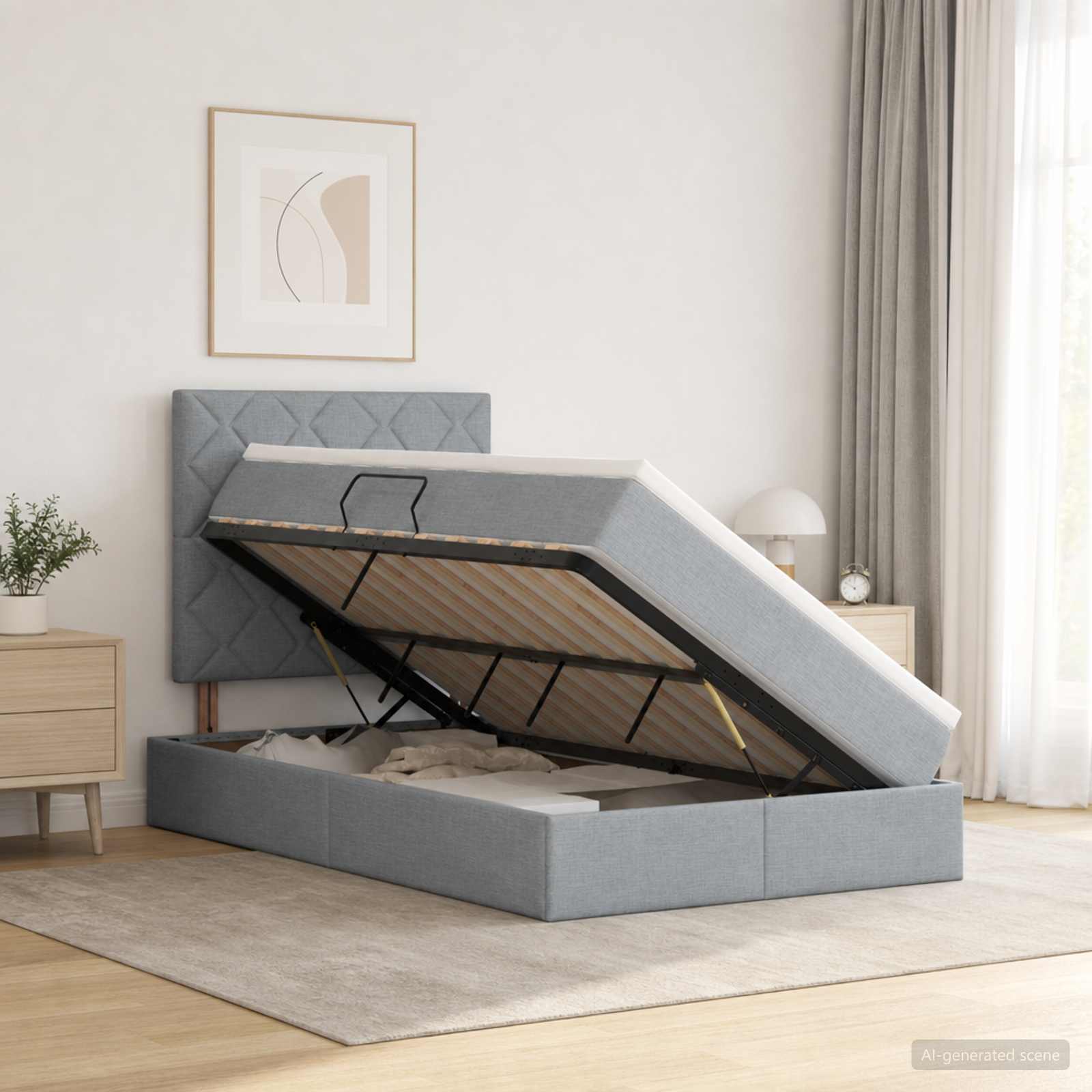 LED-Speicherbett mit Matratze Hellgrau 120 x 200 cm Stoff