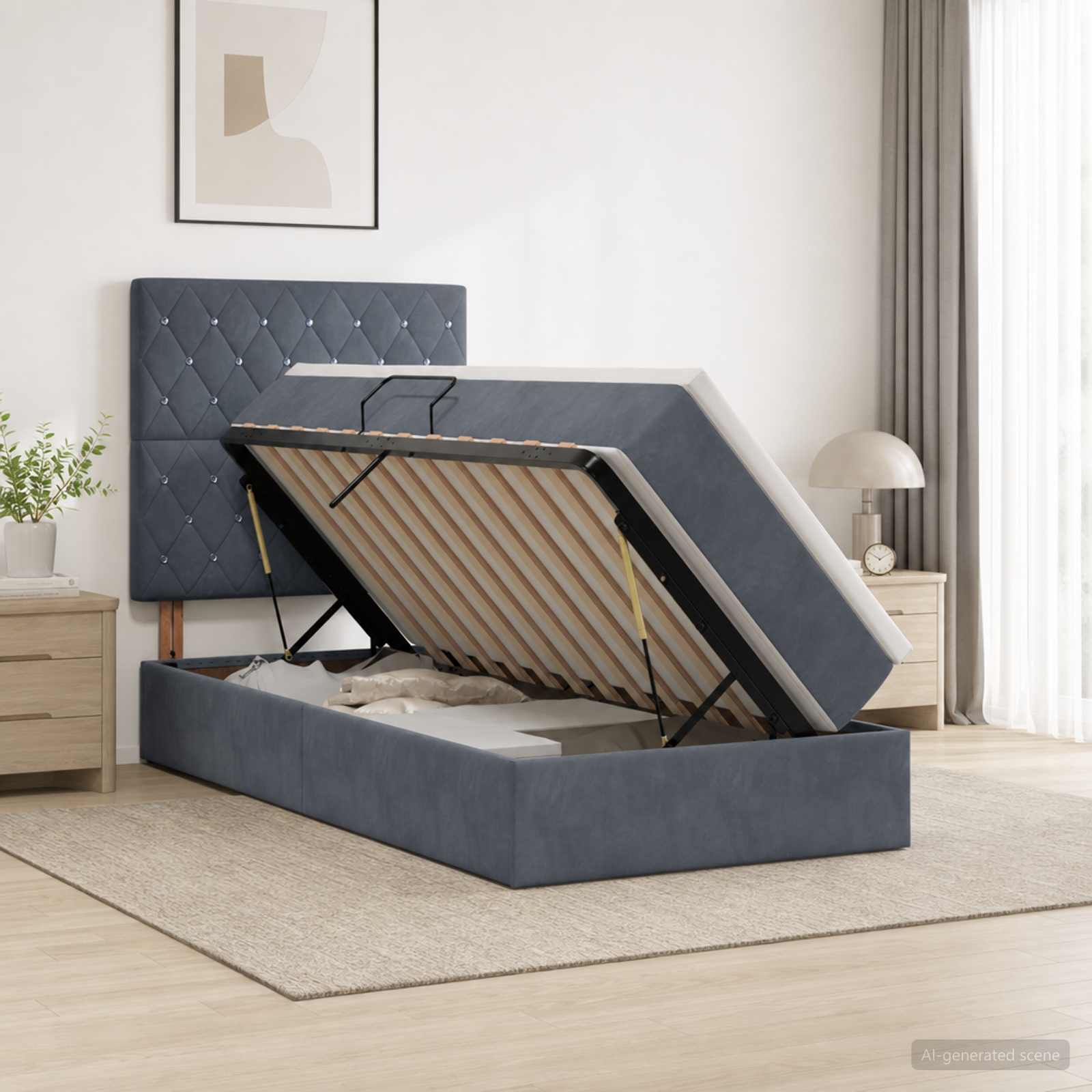 Aufbewahrungsbett mit Matratze Dunkelgrau 90 x 190 cm Samt