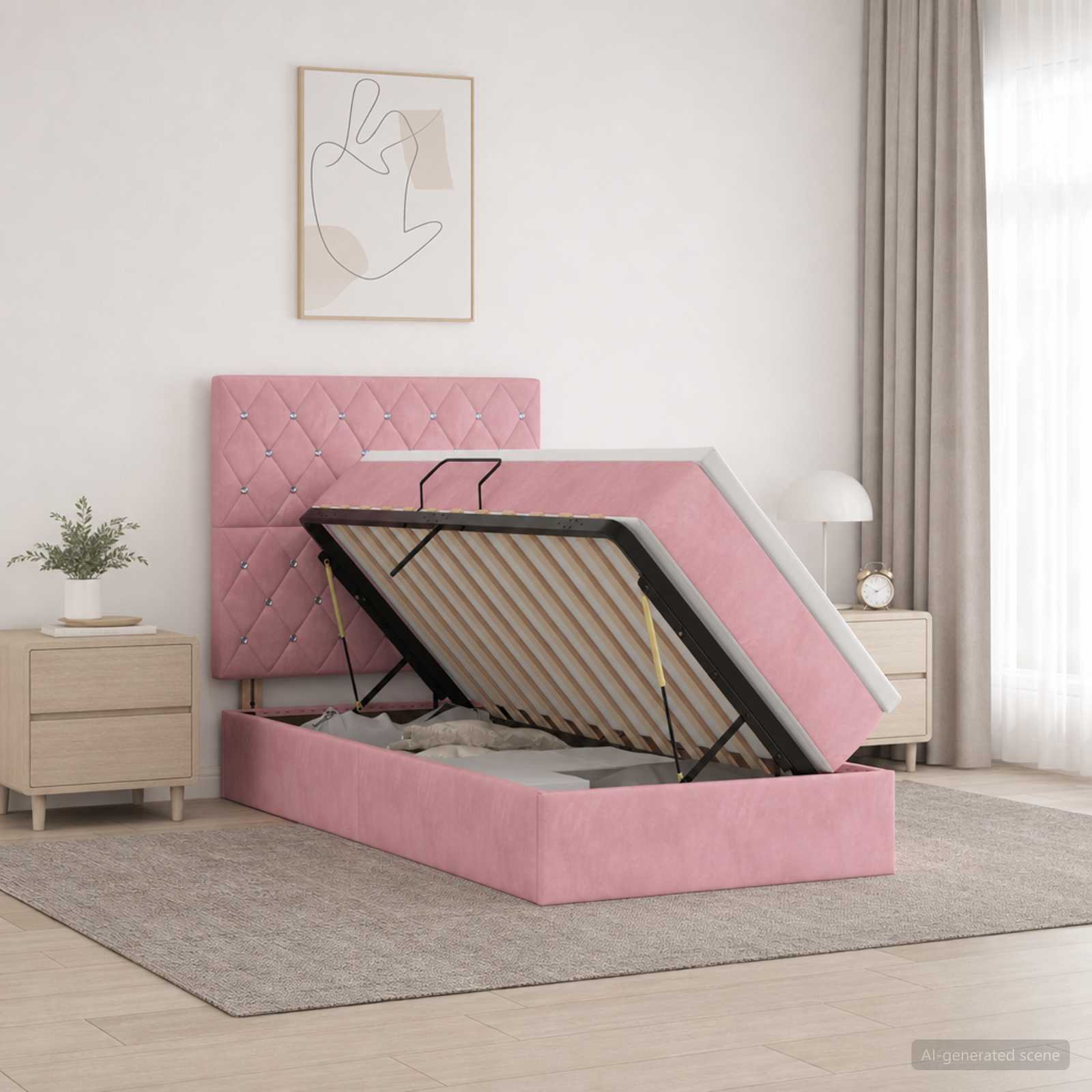 Aufbewahrungsbett mit Matratze Rosa 100 x 200 cm Samt