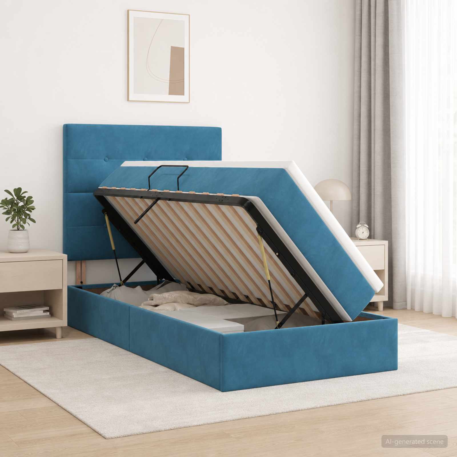 Aufbewahrungsbett mit Matratze Dunkelblau 100 x 200 cm Samt