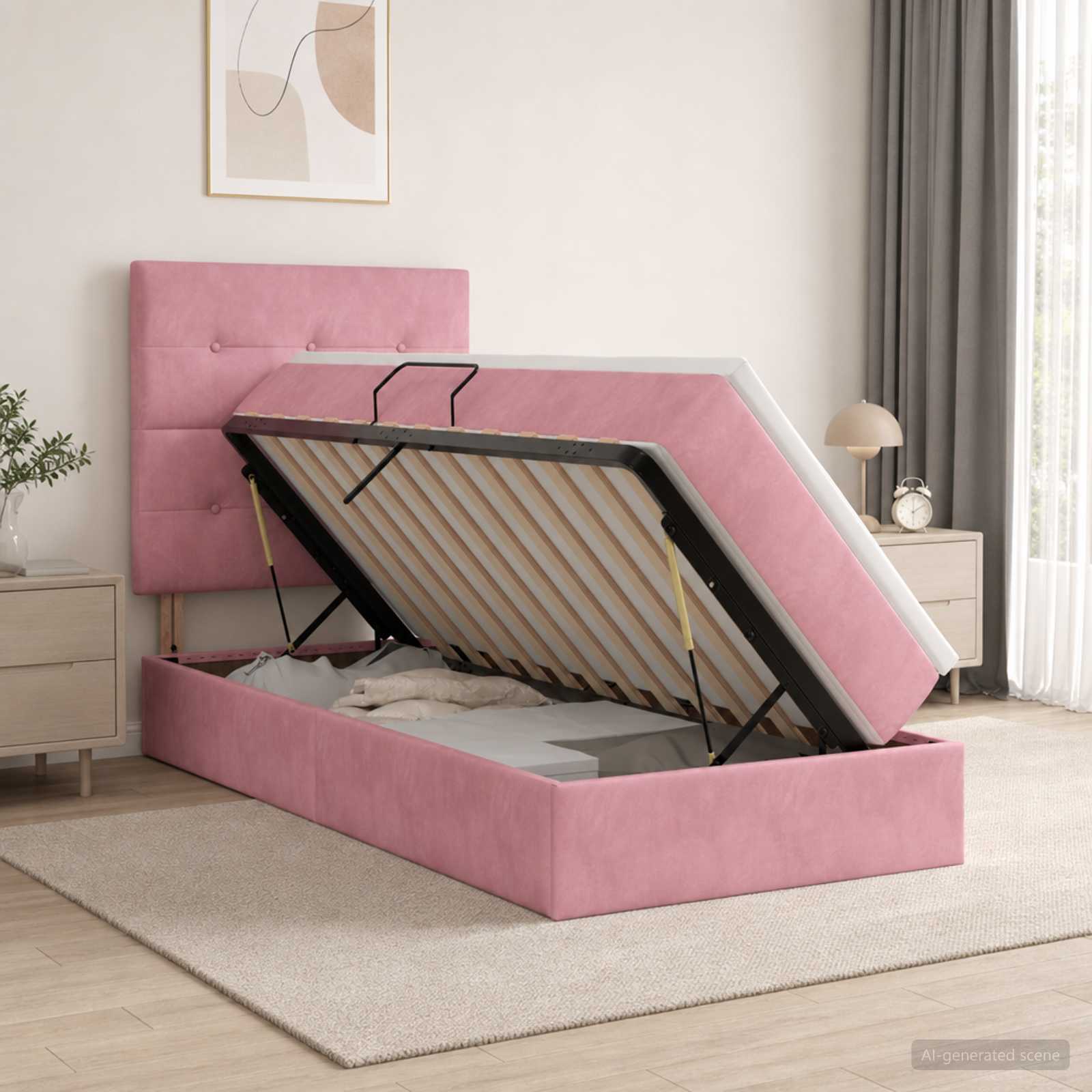 Aufbewahrungsbett mit Matratze Rosa 100 x 200 cm Samt