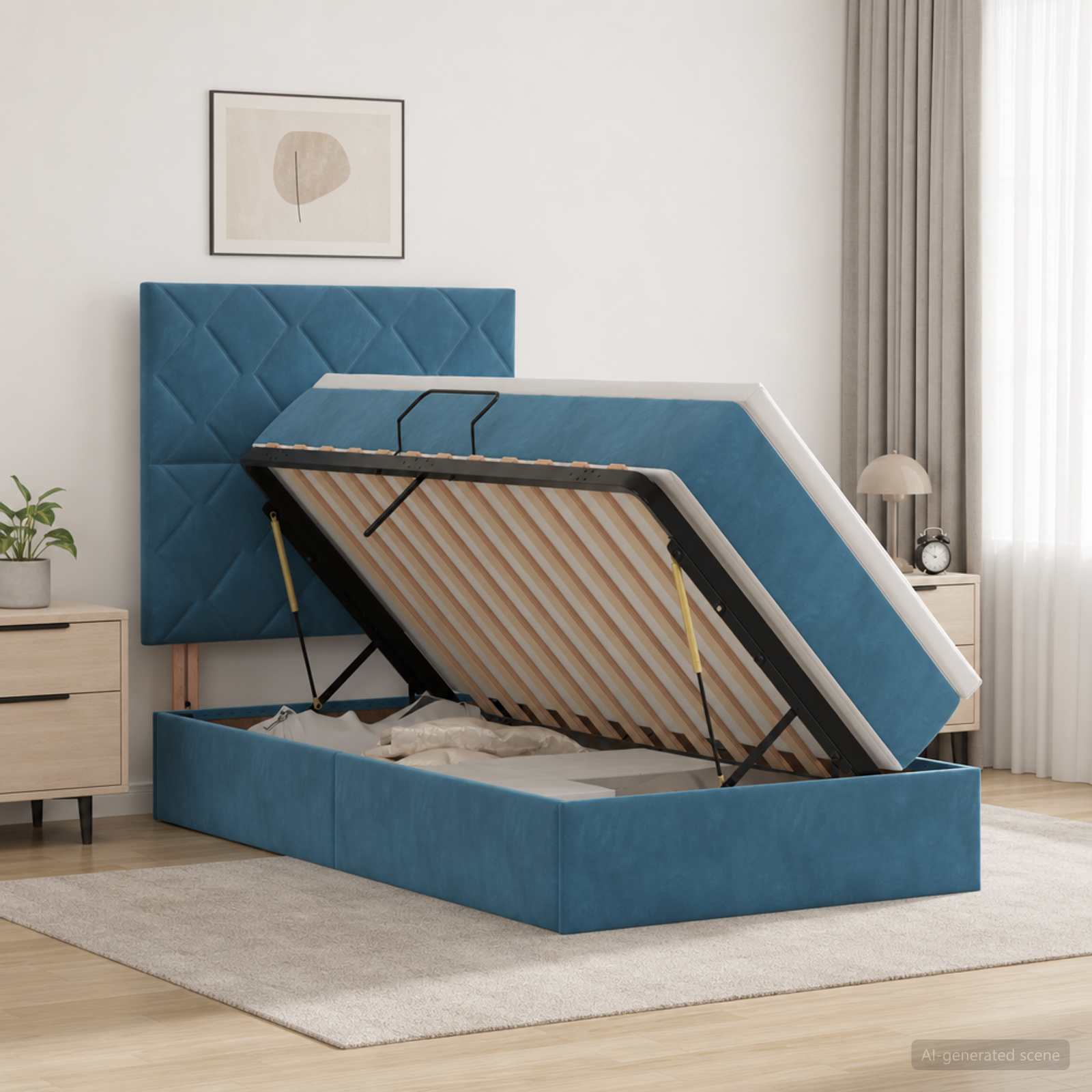 Aufbewahrungsbett mit Matratze Dunkelblau 90 x 200 cm Samt