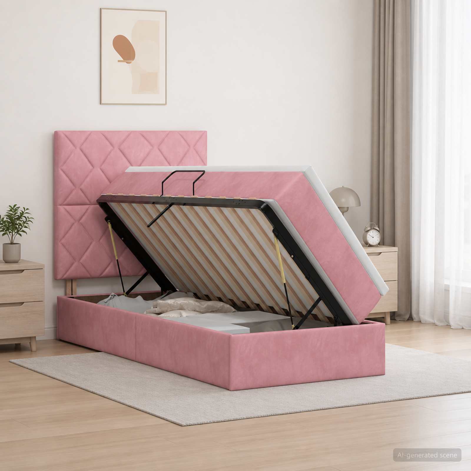 Aufbewahrungsbett mit Matratze Rosa 90 x 200 cm Samt