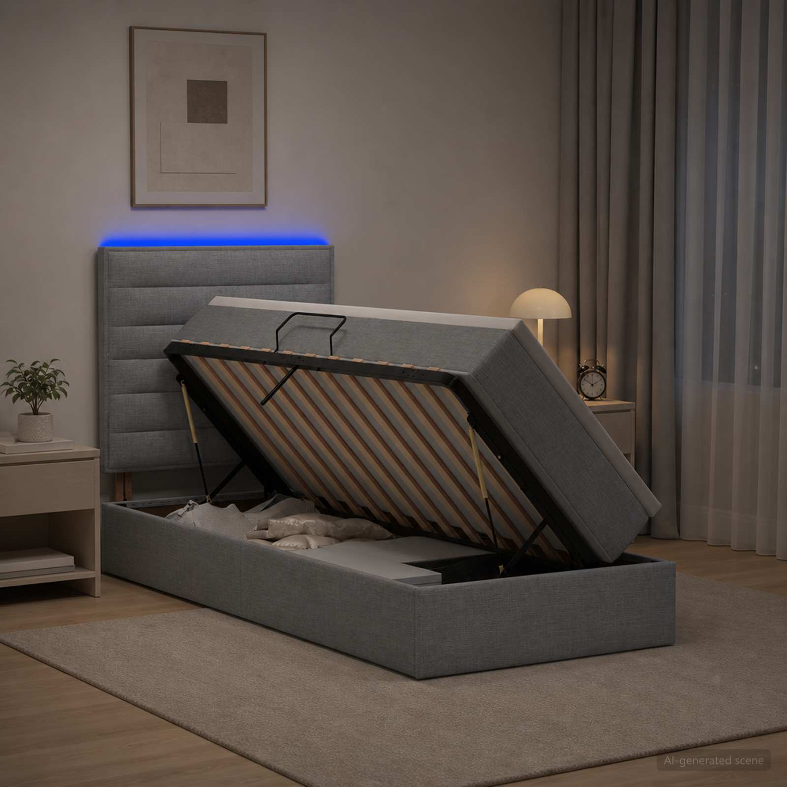 LED-Speicherbett mit Matratze Hellgrau 100 x 200 cm Stoff