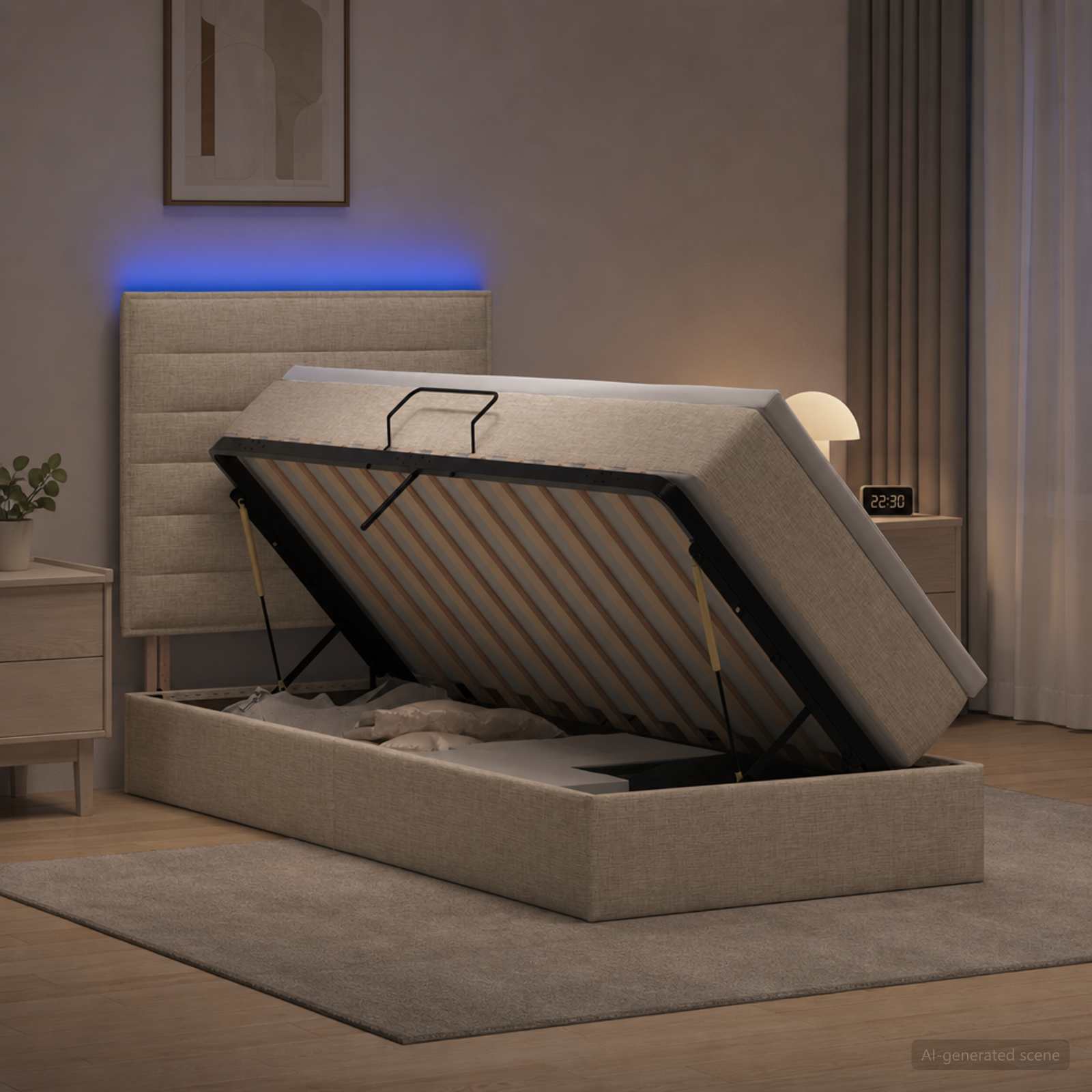 LED-Speicherbett mit Matratze Creme 100 x 200 cm Stoff