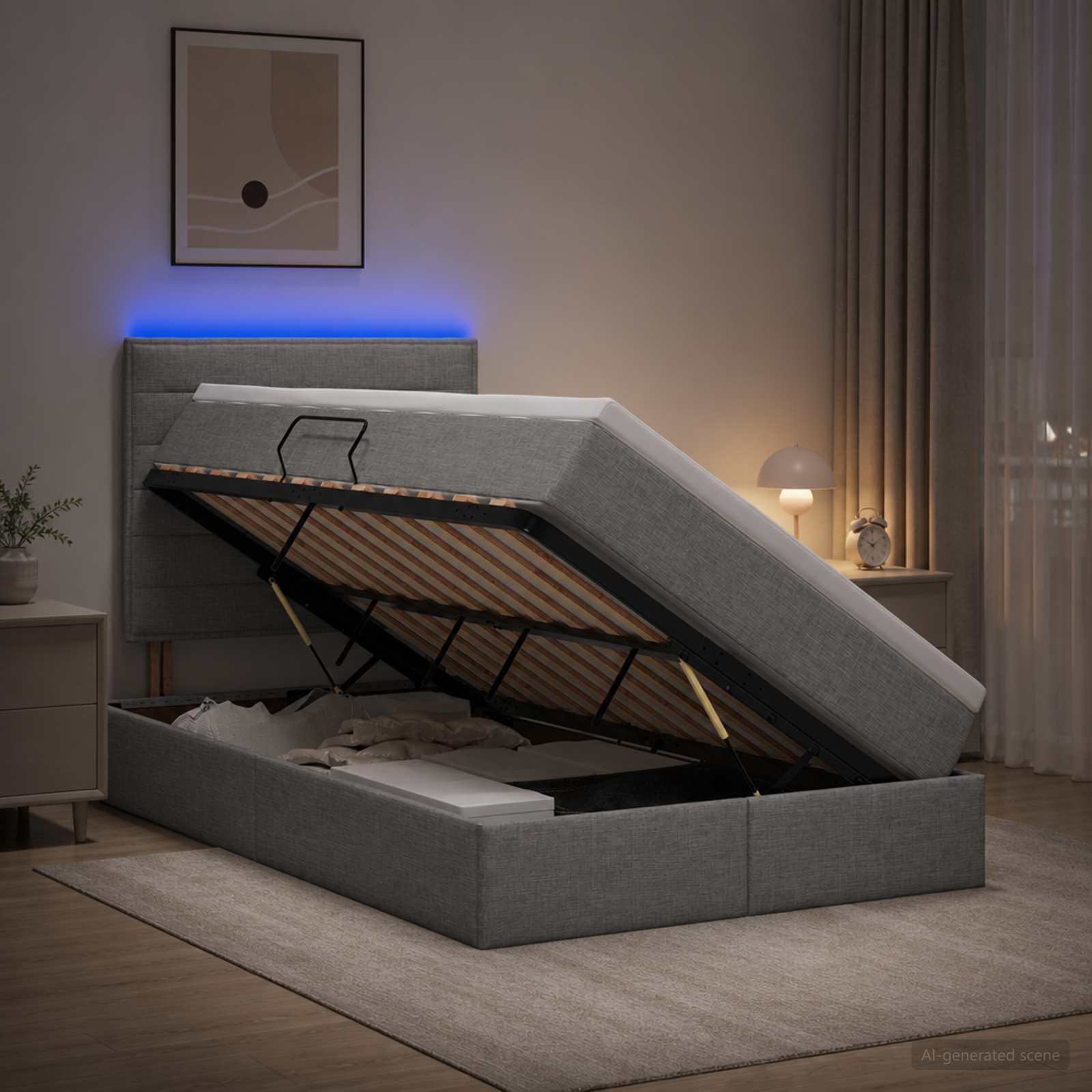 LED-Speicherbett mit Matratze Hellgrau 120 x 200 cm Stoff