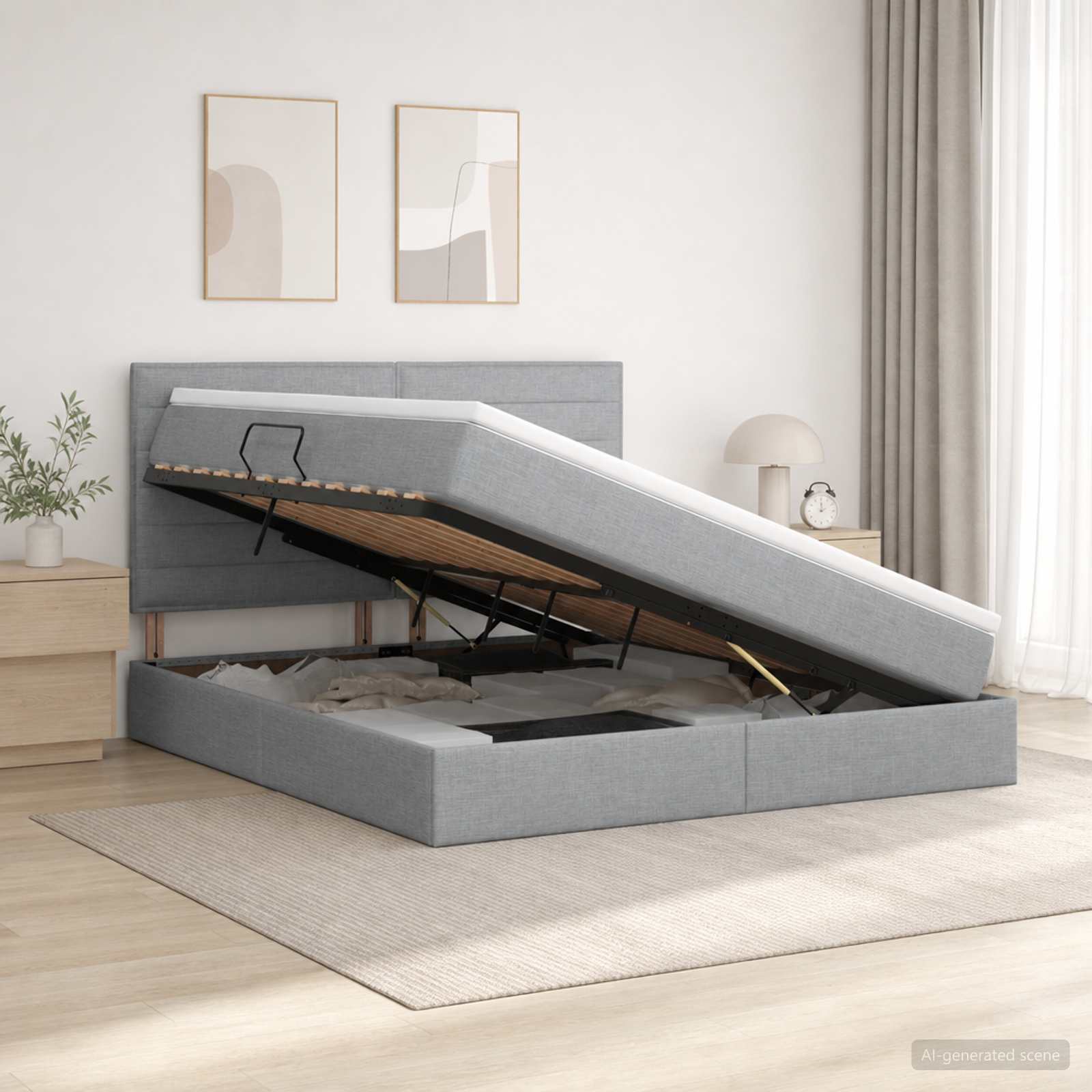 Aufbewahrungsbett mit Matratze Hellgrau 140 x 200 cm Stoff