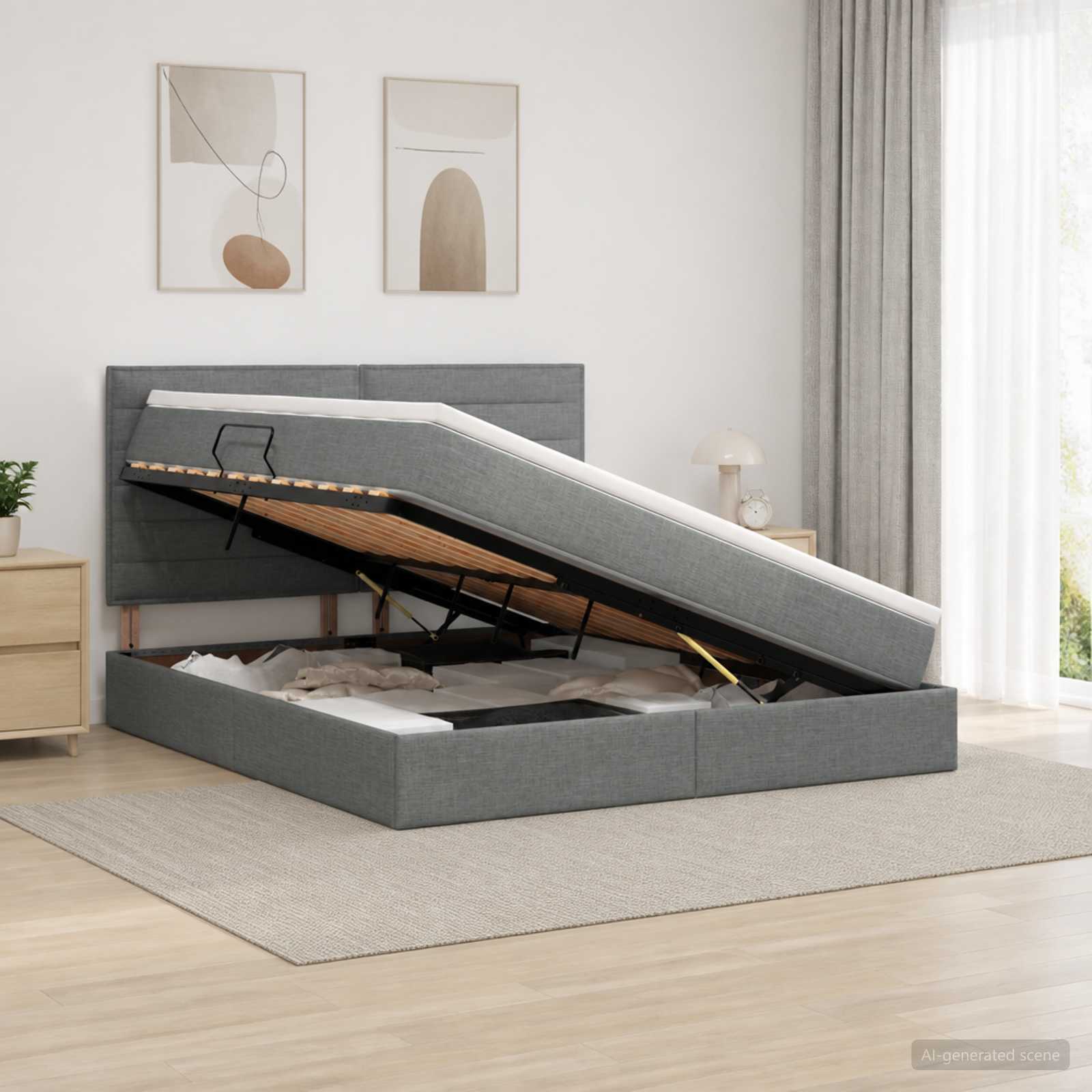 LED-Speicherbett mit Matratze Dunkelgrau 140 x 200 cm Stoff
