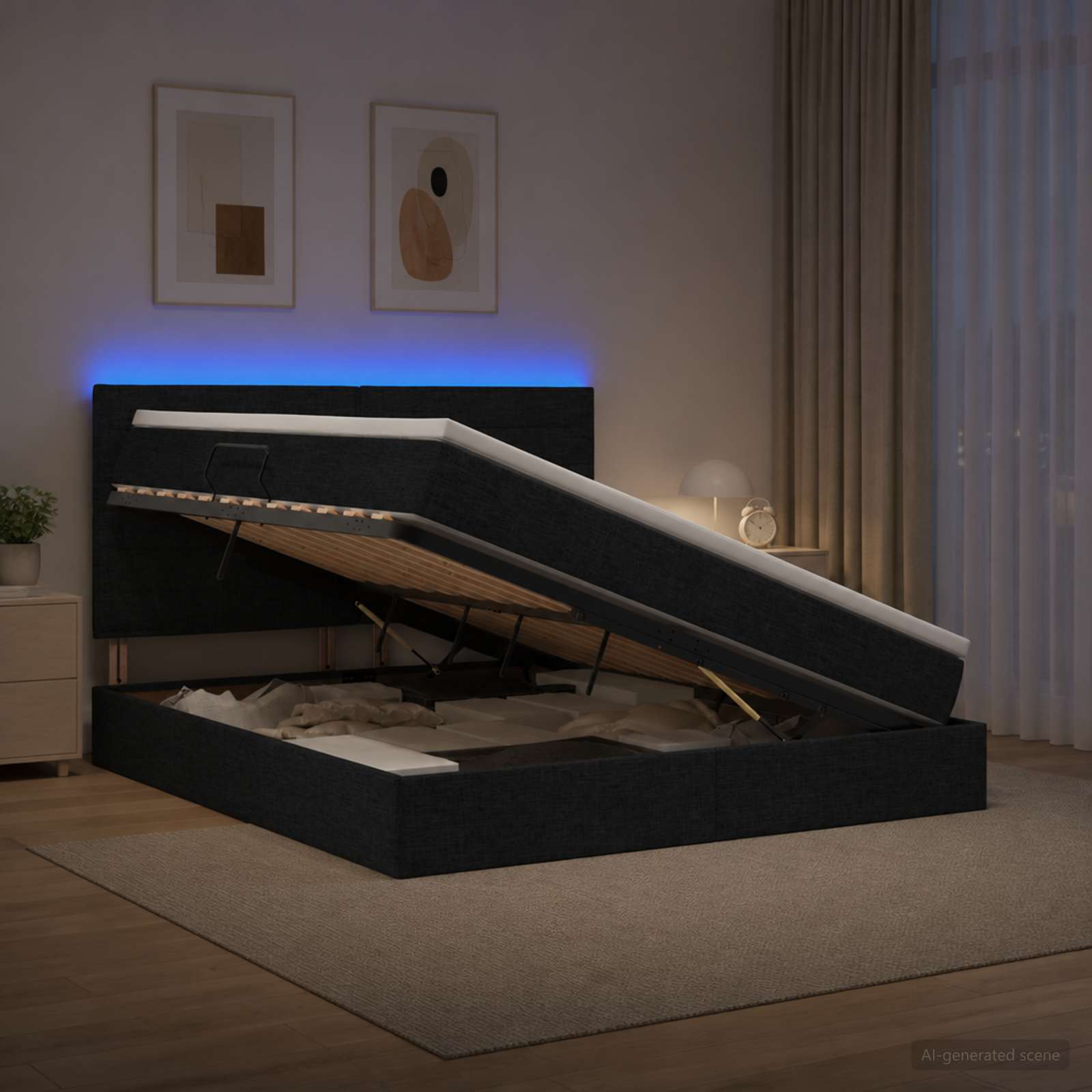 LED-Speicherbett mit Matratze Schwarz 140 x 200 cm Stoff