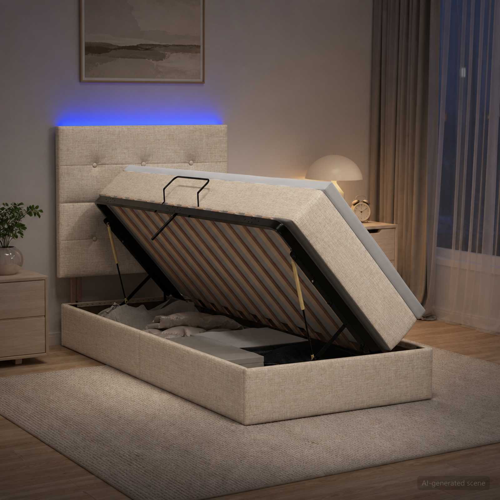 LED-Speicherbett mit Matratze Creme 90 x 190 cm Stoff