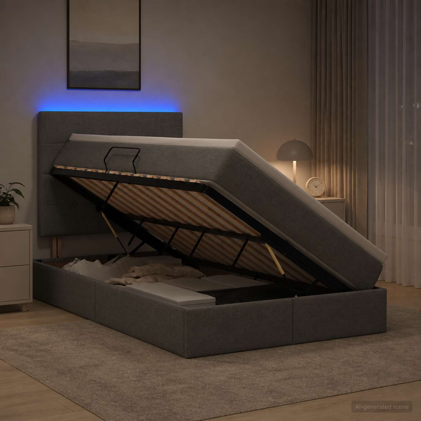 LED-Speicherbett mit Matratze Dunkelgrau 120 x 200 cm Stoff