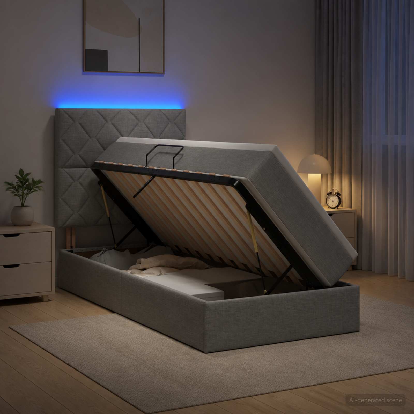 LED-Speicherbett mit Matratze Hellgrau 90 x 190 cm Stoff
