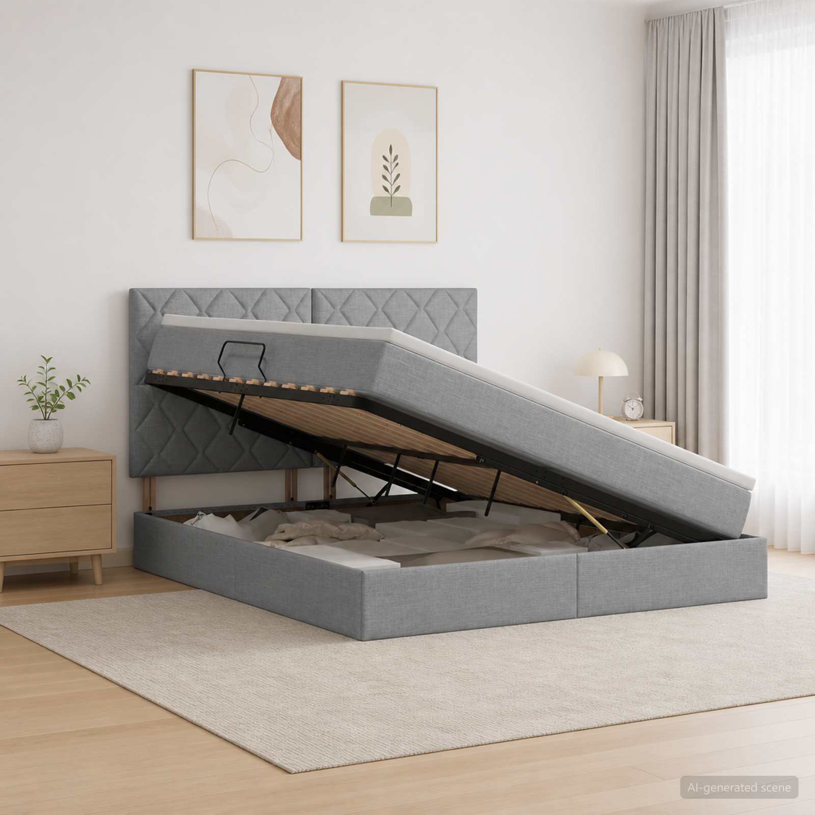 LED-Speicherbett mit Matratze Hellgrau 140 x 200 cm Stoff