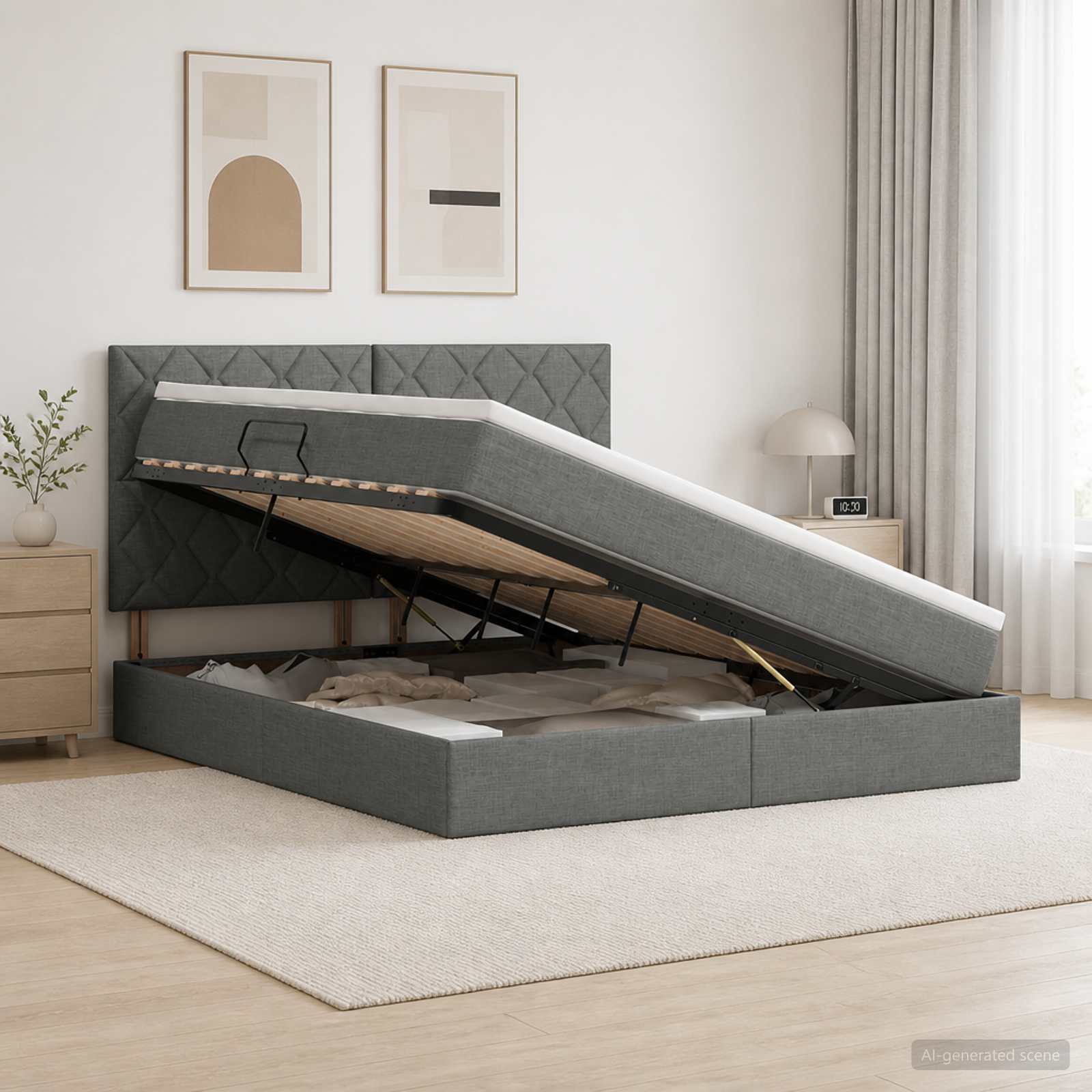 Aufbewahrungsbett mit Matratze Dunkelgrau 140 x 200 cm Stoff