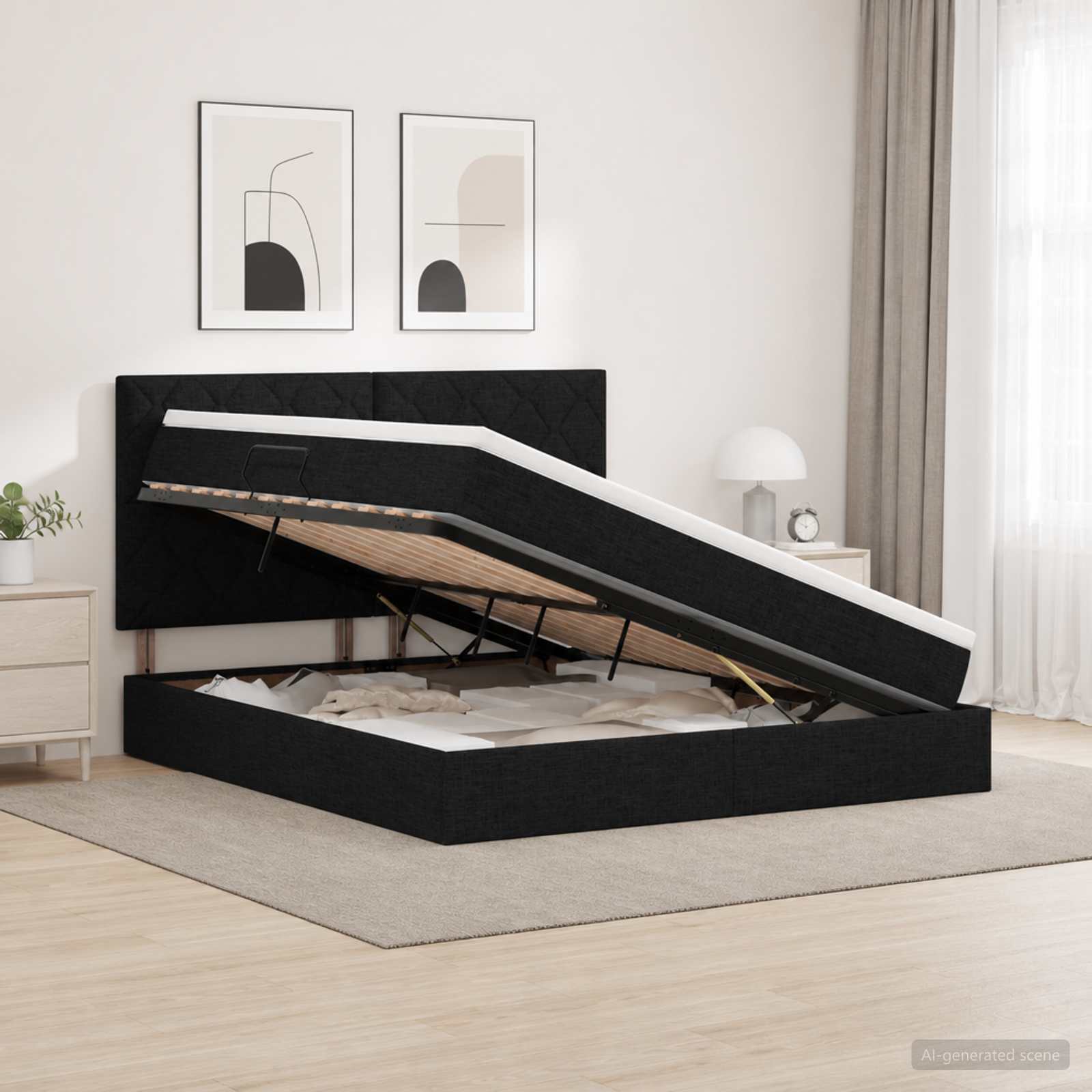 LED-Speicherbett mit Matratze Schwarz 140 x 190 cm Stoff