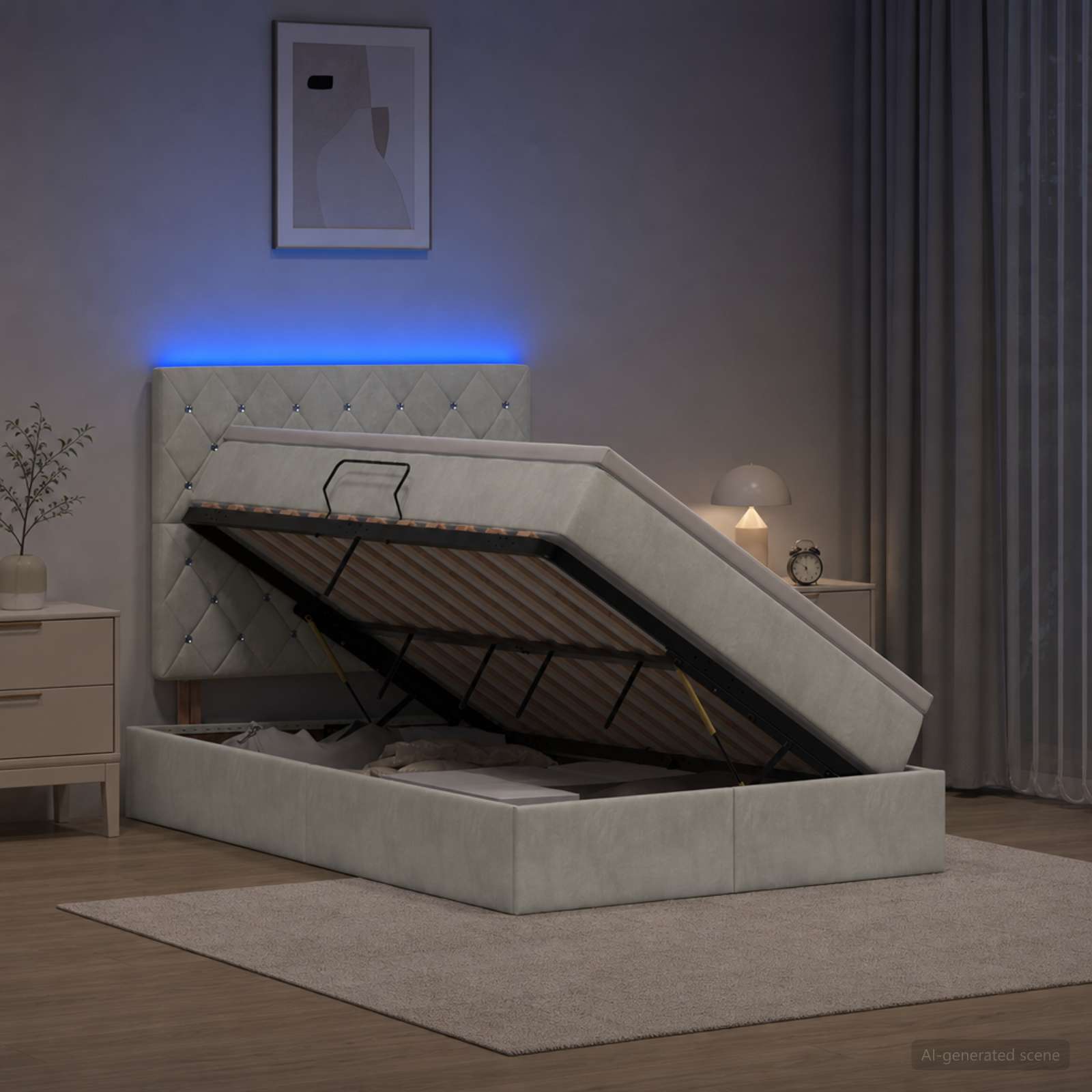 LED-Speicherbett mit Matratze Hellgrau 120 x 200 cm Samt