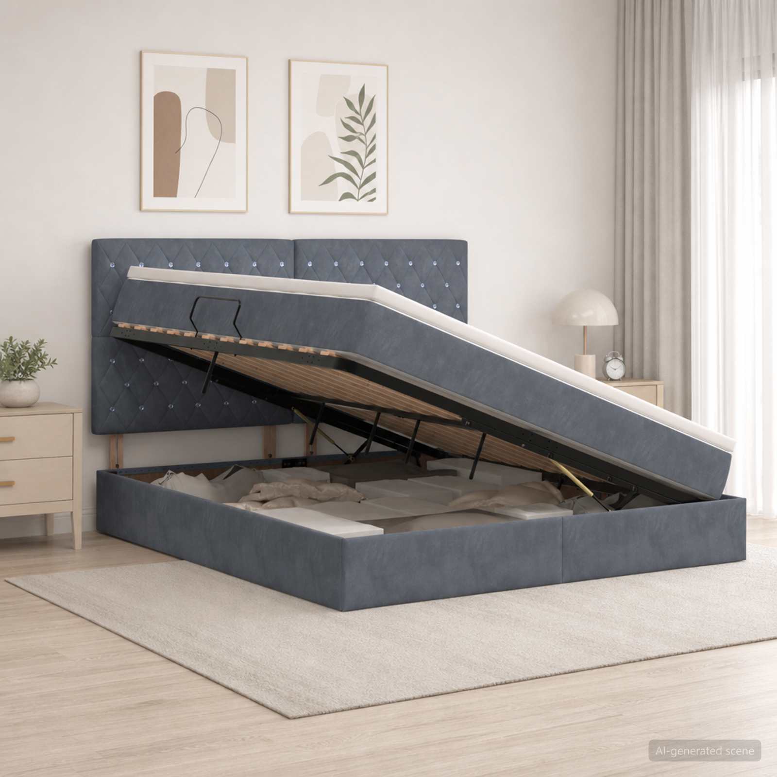 LED-Speicherbett mit Matratze Dunkelgrau 140 x 200 cm Samt
