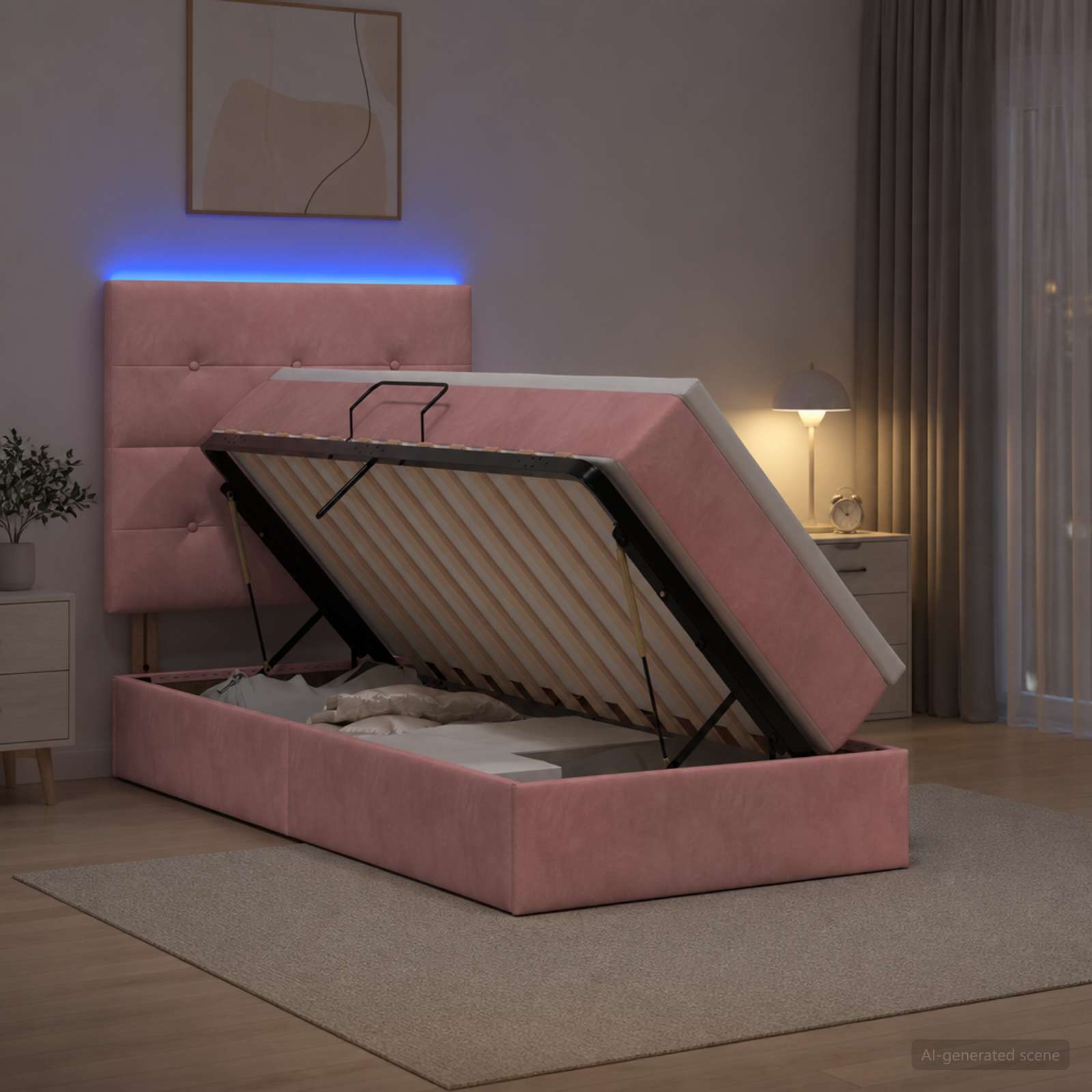 LED-Speicherbett mit Matratze Rosa 90 x 200 cm Samt