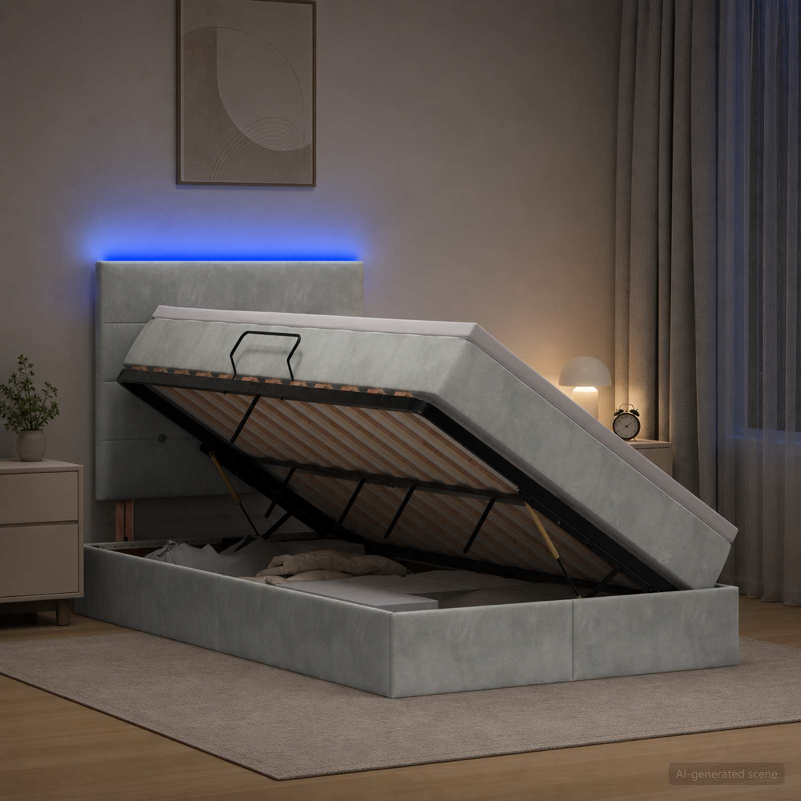 LED-Speicherbett mit Matratze Hellgrau 120 x 200 cm Samt