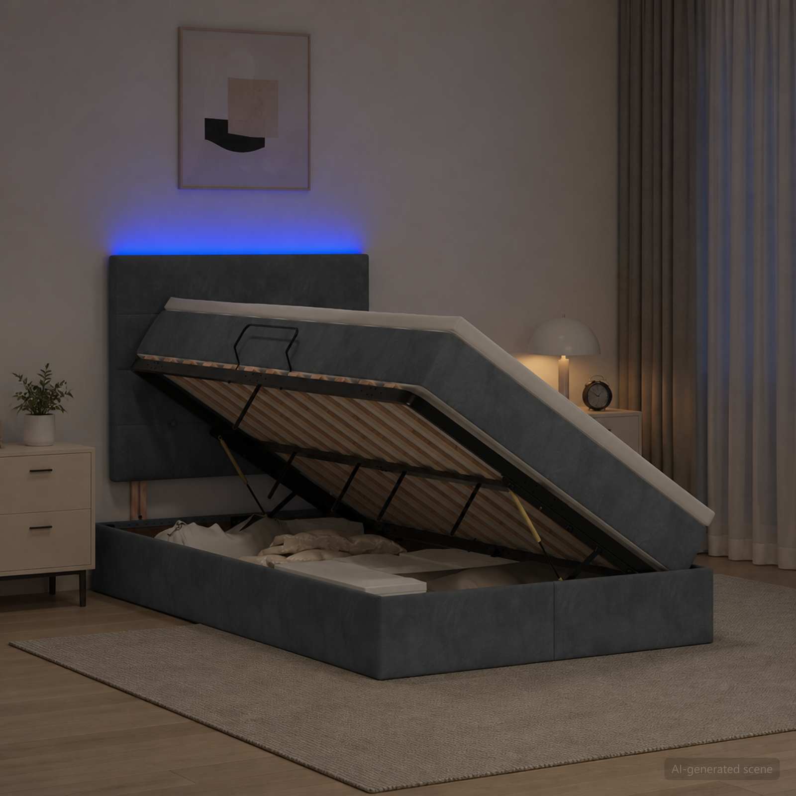 LED-Speicherbett mit Matratze Dunkelgrau 120 x 200 cm Samt