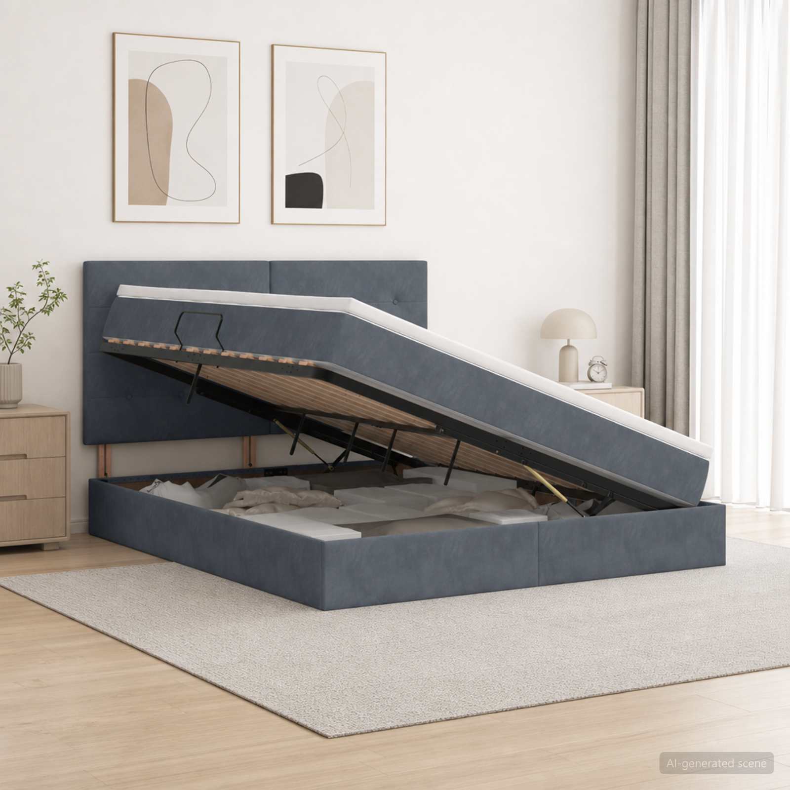 LED-Speicherbett mit Matratze Dunkelgrau 140 x 190 cm Samt